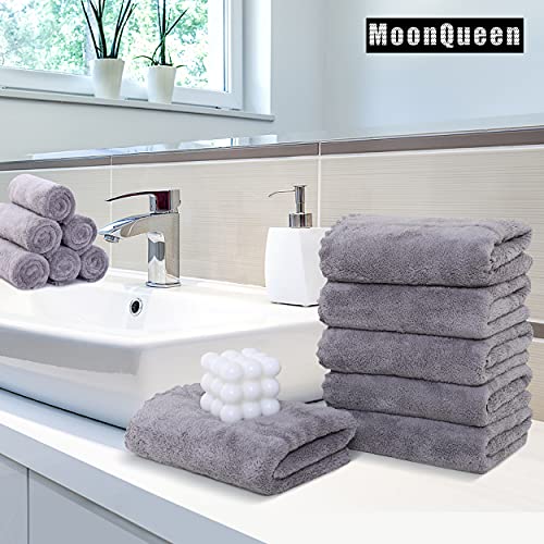 MOONQUEEN 6 Pack Premium Hand Towels - Quick Drying - Microfiber Coral Velvet Highly Absorbent Towels - Multipurpose Use as Hotel, Bathroom, Shower, Spa, Hand Towel 16 x 28 inches (Light Grey) - Image 2