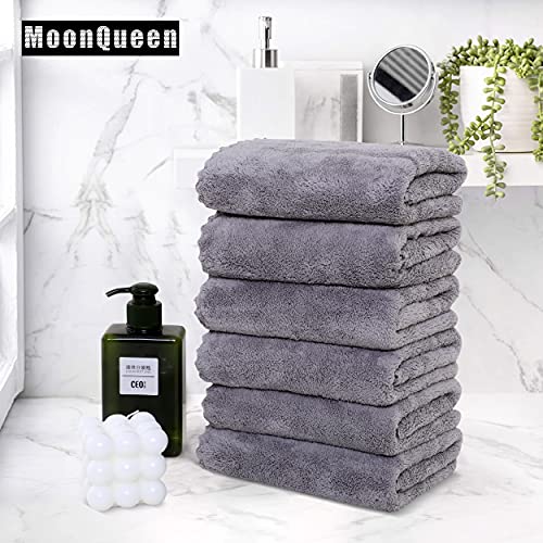 MOONQUEEN 6 Pack Premium Hand Towels - Quick Drying - Microfiber Coral Velvet Highly Absorbent Towels - Multipurpose Use as Hotel, Bathroom, Shower, Spa, Hand Towel 16 x 28 inches (Light Grey) - Image 4