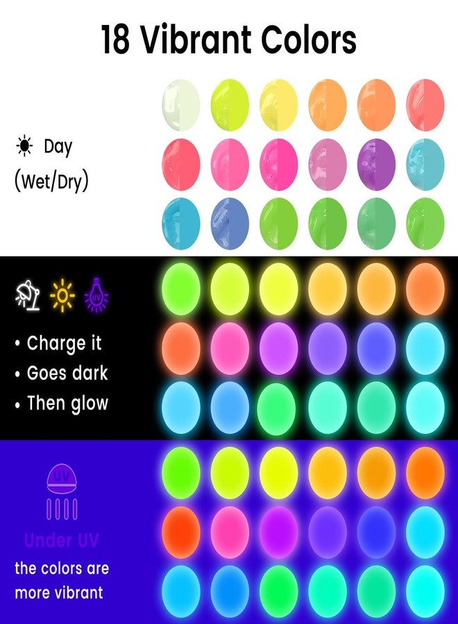 ARTME Glow in The Dark Paint, 18 Bright Colors 22ml/0.75oz Blacklight Paint Set, Neon Craft Paints, Glow Fluorescent Acrylic Paints Perfect for DIY projects, Halloween and Christmas Decorations - Image 2
