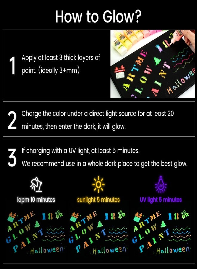 ARTME Glow in The Dark Paint, 18 Bright Colors 22ml/0.75oz Blacklight Paint Set, Neon Craft Paints, Glow Fluorescent Acrylic Paints Perfect for DIY projects, Halloween and Christmas Decorations - Image 5