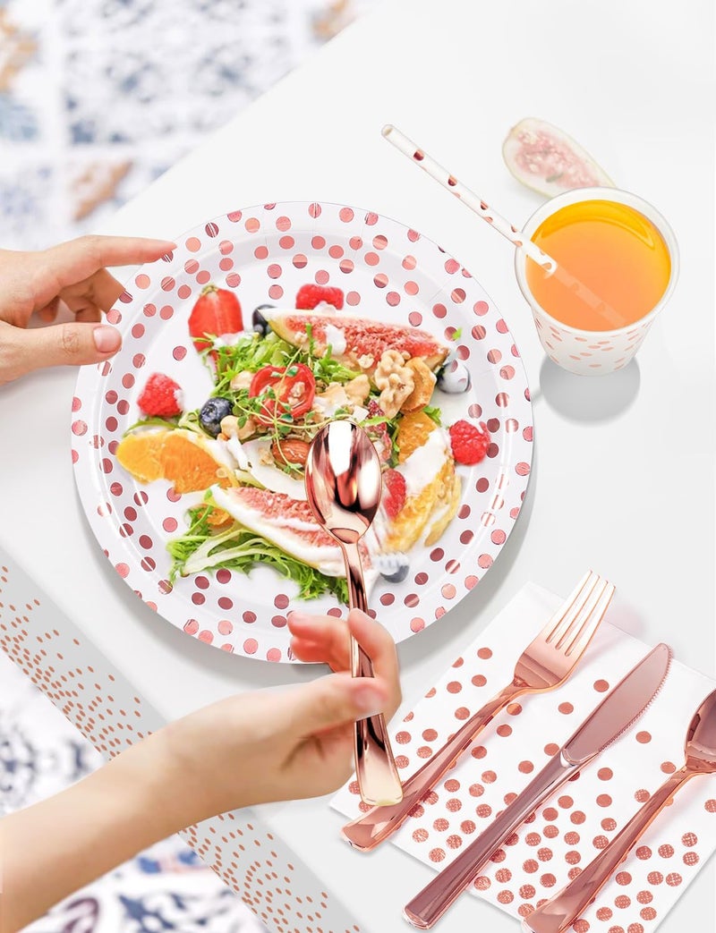 Nkaiso 141 Pieces Rose Gold Party Supplies  Party Dinnerware Sets Include Paper Plates Napkins Cups Silverware  for Wedding Bridal Shower Engagement Birthday Parties Decoration -20 Serves - Image 3