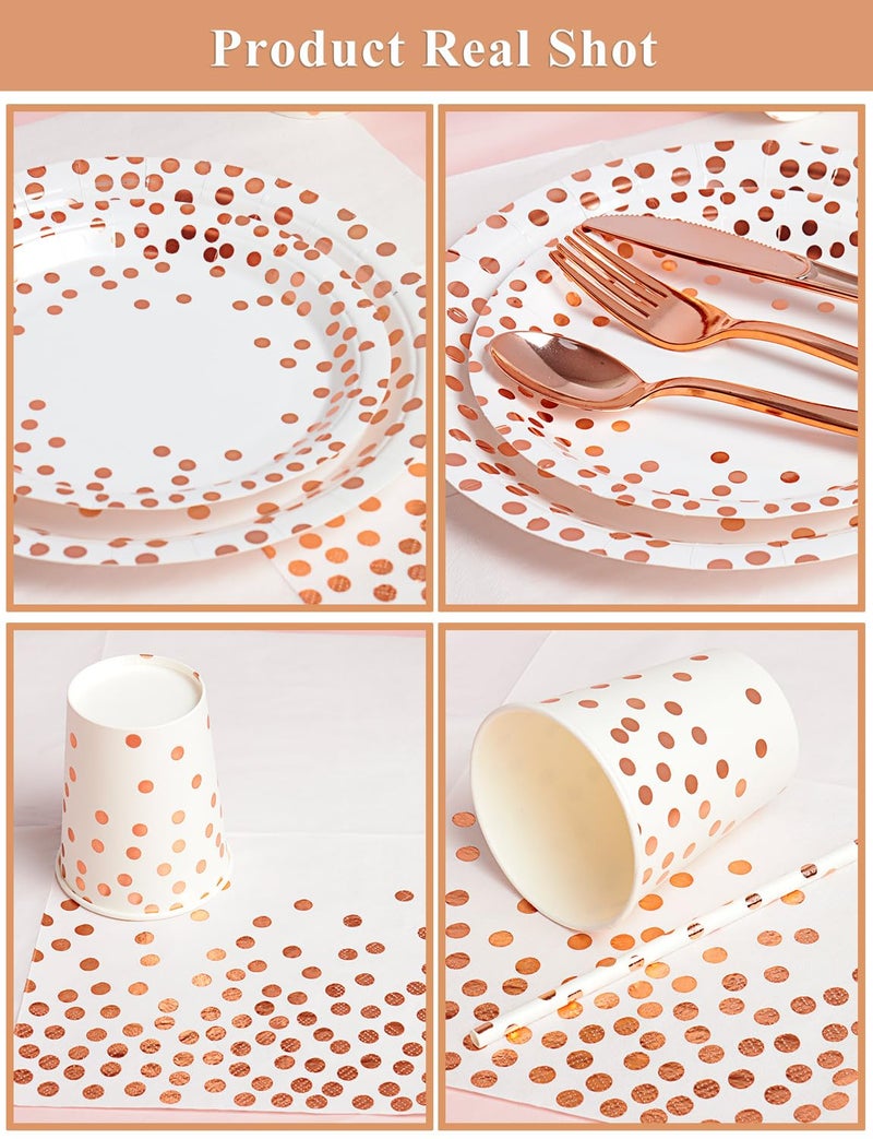 Nkaiso 141 Pieces Rose Gold Party Supplies  Party Dinnerware Sets Include Paper Plates Napkins Cups Silverware  for Wedding Bridal Shower Engagement Birthday Parties Decoration -20 Serves - Image 1