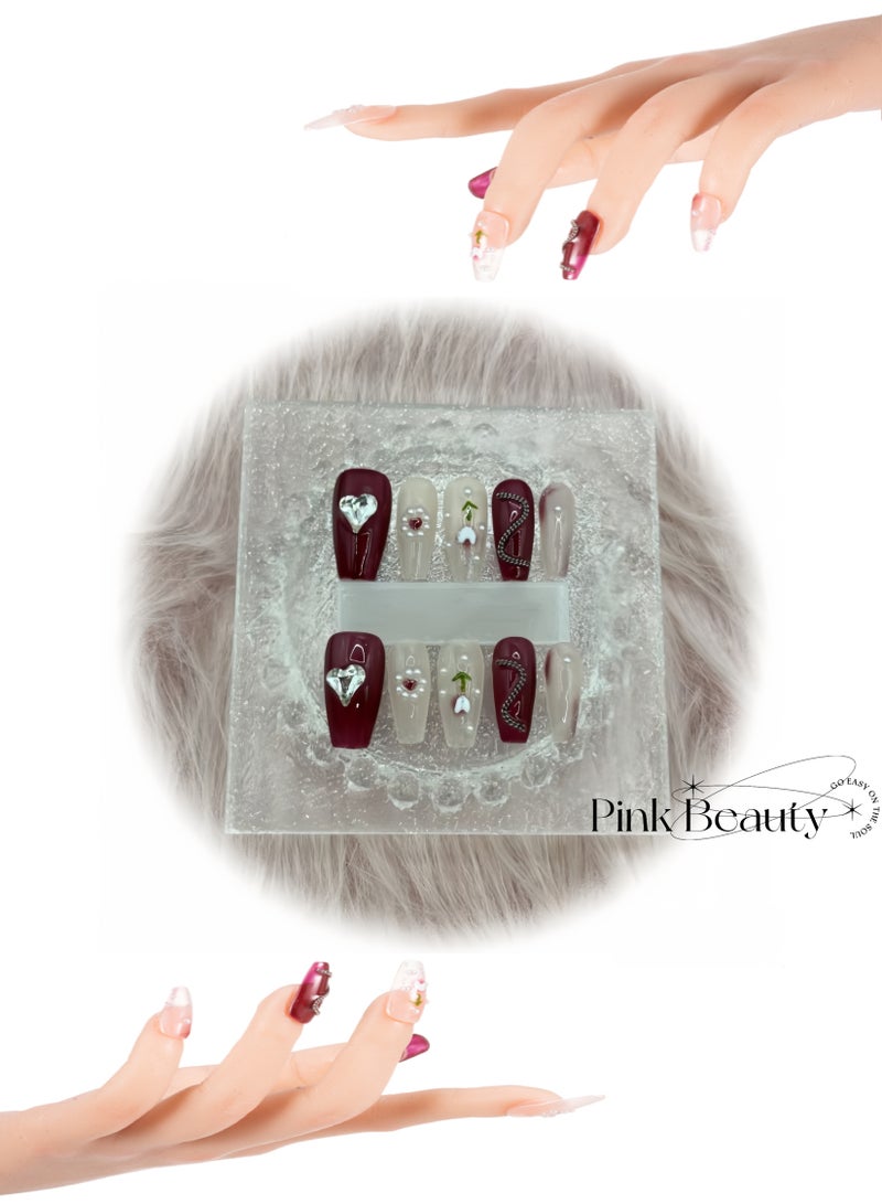 Makeup Gift,Handmade Fake Nails Set,Luxury Golden Color Hard Shell Cosmetic Bag,Handheld UV LED Nail Lamp with USB Charging Cable - Image 5