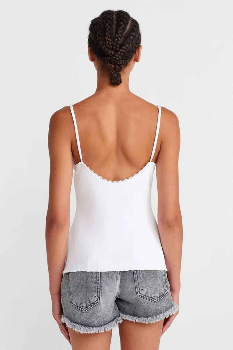 Dilvin White DILVIN Lace Sleeveless Slim-fit Cami Blouse for Women | Best Price UAE