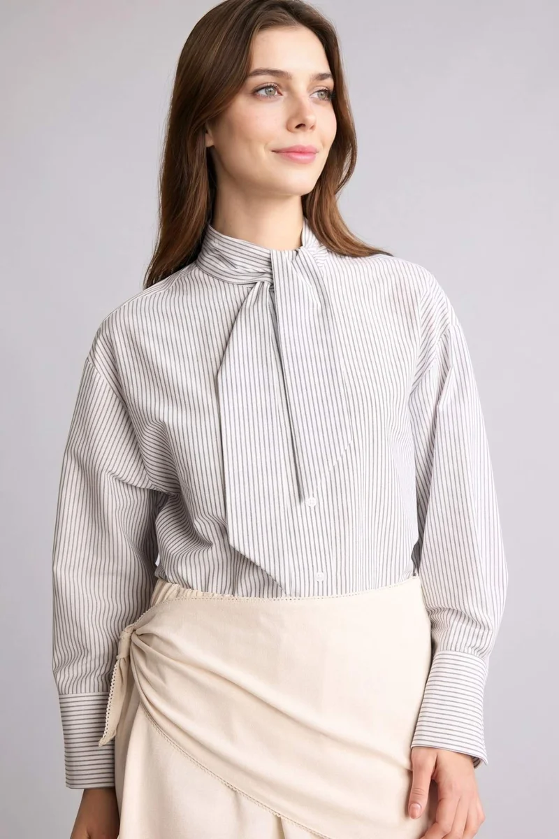 ديفاكتو Relax Fit Poplin Striped Long Sleeve Tunic