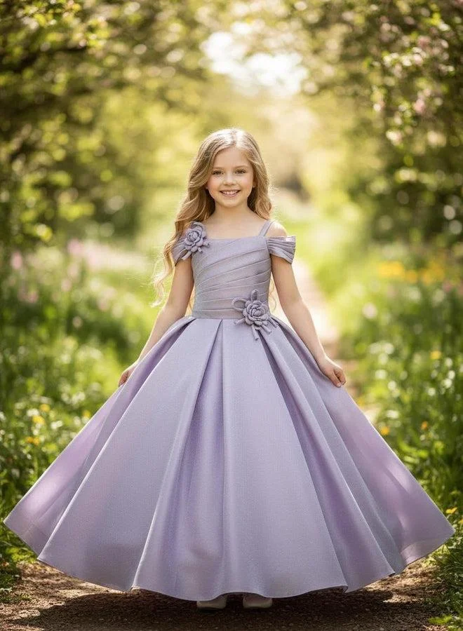 فيا بامبينو Lilac Rosette Satin Ball Gown
