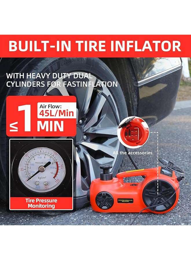 Upgraded Electric Car Jack Kit 5 Ton Floor Jack Hydraulic With Impact Wrench And Tire Inflator,Car Lift For Vehicle Roadside Emergency Tire Repair Kit (Red) - Image 4