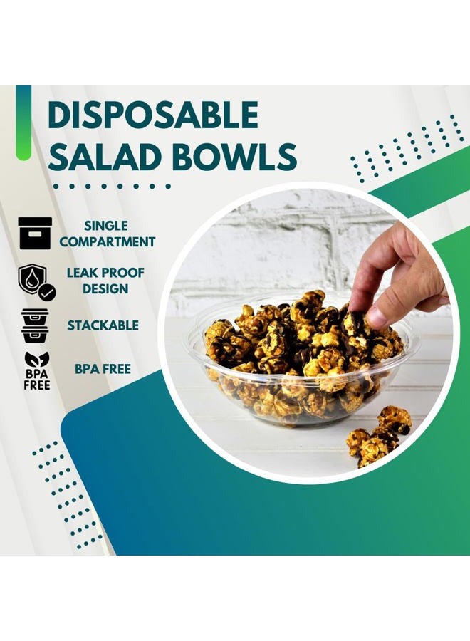 Green Direct Plastic Salad Bowl - 24 oz Disposable Clear Mixing Bowl set with lid for chopped - iced - or fruit salad; Meal Prep - Lunch - To Go - Traveling & home use - Pack of 50 - Image 3