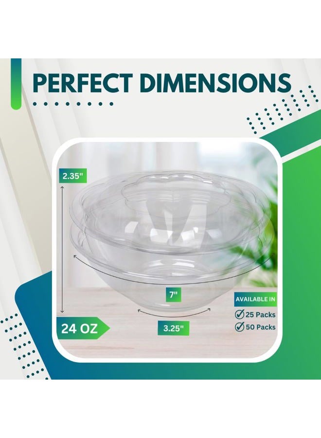 Green Direct Plastic Salad Bowl - 24 oz Disposable Clear Mixing Bowl set with lid for chopped - iced - or fruit salad; Meal Prep - Lunch - To Go - Traveling & home use - Pack of 50 - Image 2