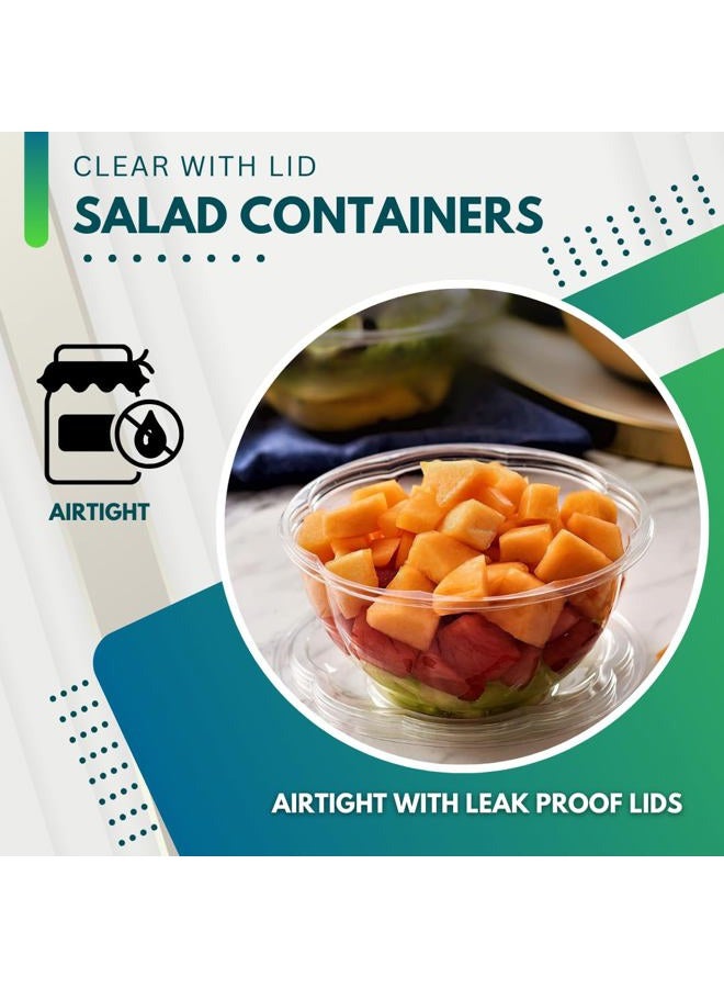 Green Direct Plastic Salad Bowl - 24 oz Disposable Clear Mixing Bowl set with lid for chopped - iced - or fruit salad; Meal Prep - Lunch - To Go - Traveling & home use - Pack of 50 - Image 4