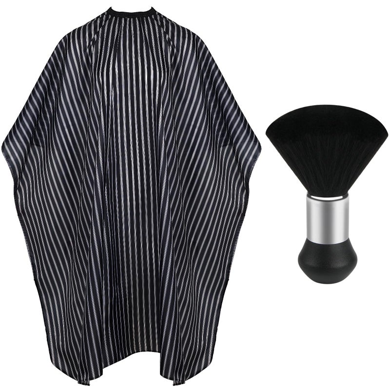 FEBSNOW Professional Hair Cutting Cape with Neck Duster Brush FEBSNOW Salon Barber Cape Hair Cutting Accessories Black Stripe