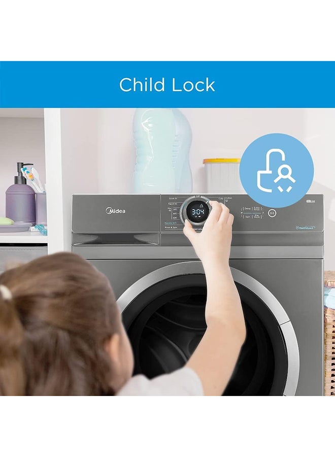 Midea Front Load Washing Machine With BLDC Inverter Motor, 1400 Rpm, 15 Programs, Fully Automatic Washer With Lunar Dial, Integrated Digital Control-LED Display 12 kg 2000 W MF200W120WBT-GCC Titanium - Image 4