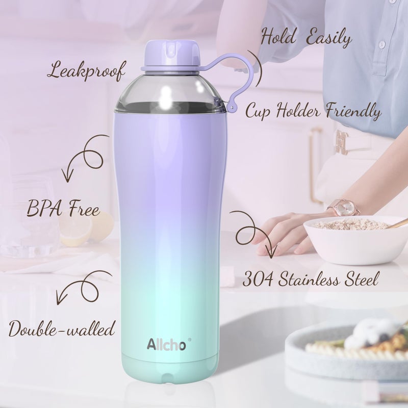 Allcho Insulated Water Bottle for Women, 24 oz Stainless Steel Water Bottles, Double Walled, 2 Lids (Chug & Tumbler) - Hydrate & Caffeinate,Available Gift Wrapping - Image 3