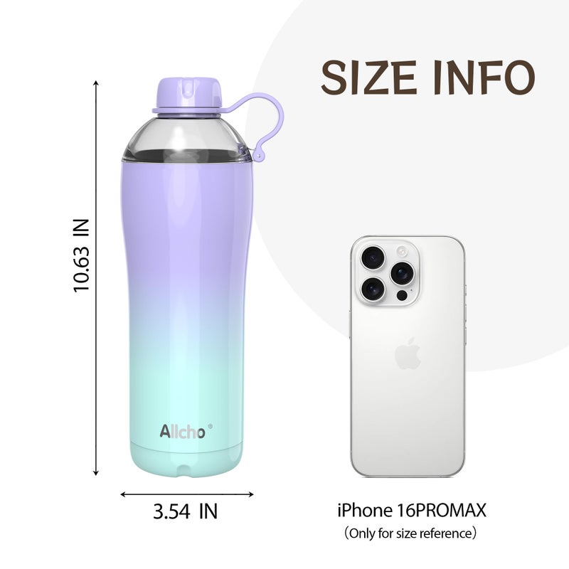 Allcho Insulated Water Bottle for Women, 24 oz Stainless Steel Water Bottles, Double Walled, 2 Lids (Chug & Tumbler) - Hydrate & Caffeinate,Available Gift Wrapping - Image 2