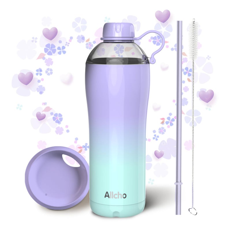 Allcho Insulated Water Bottle for Women, 24 oz Stainless Steel Water Bottles, Double Walled, 2 Lids (Chug & Tumbler) - Hydrate & Caffeinate,Available Gift Wrapping - Image 1