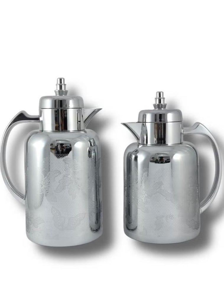 Homemaker 2-Piece Tea & Coffee Flask Set – 0.7L & 1L – Glass Inner, ABS Body – Silver – Premium Quality, Elegant Finish – Keeps Beverages Hot or Cold Longer 