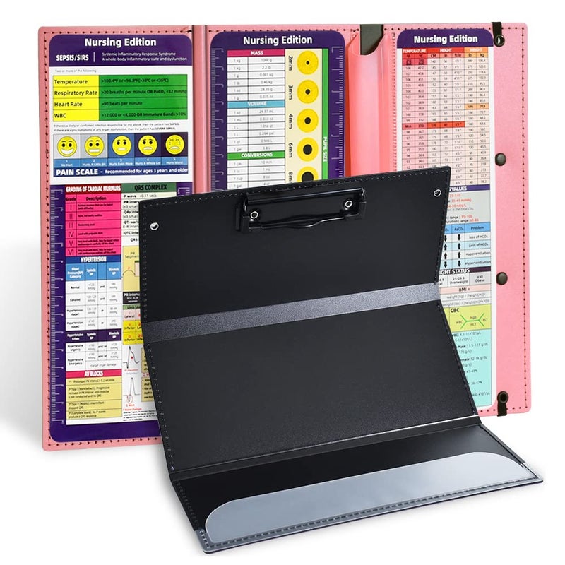 Vuzvuv Nursing Foldable Plastic Clipboard 3 Layers with Medical Edition Cheat Sheets, Pink Pocket Foldable Nurse Clip Boards Notepad for Students,Doctors and Medical Staff - Image 1