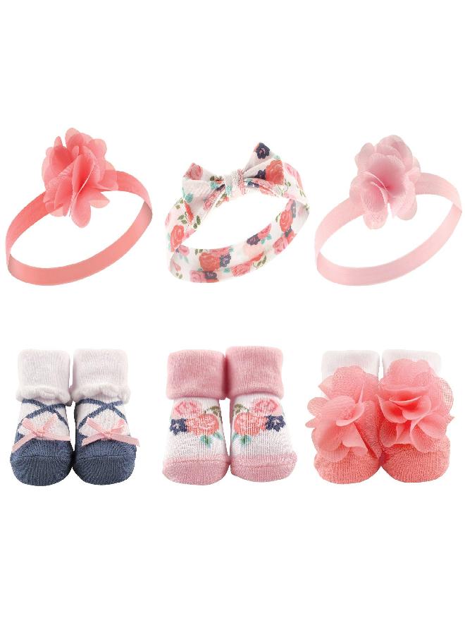 Hudson Baby baby girls Socks Giftset Headband, Coral Floral, One Size US - Image 4