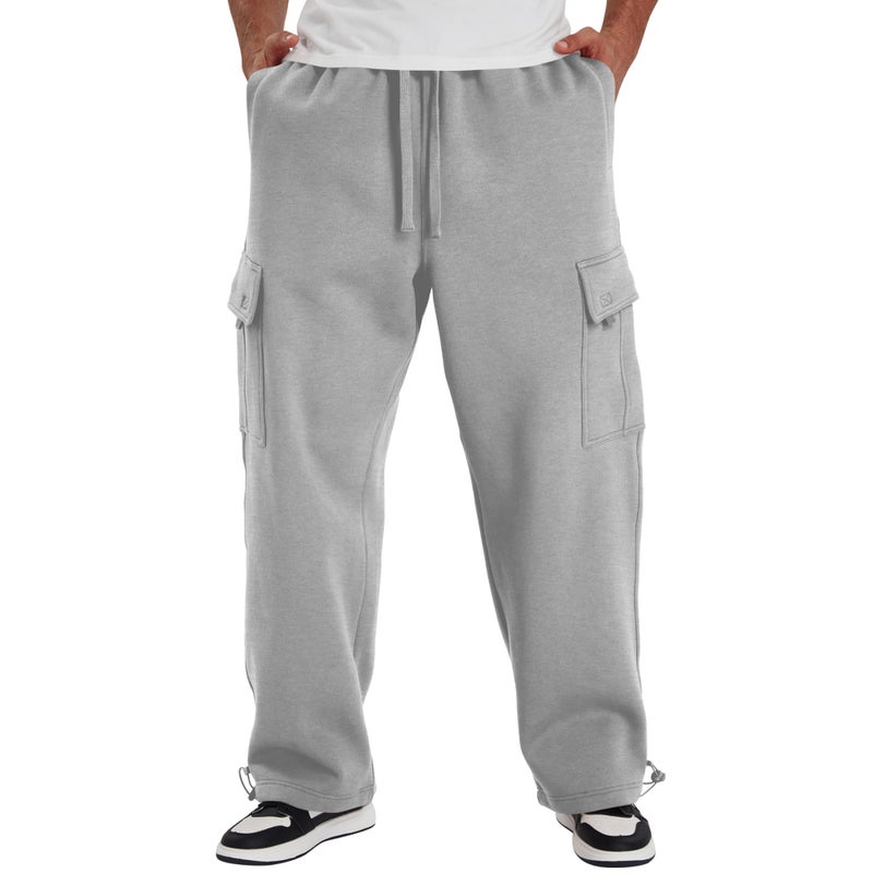 LETAOTAO Mens Heavyweight Fleece Cargo Sweatpants - Baggy Fit Thick Cotton-Blend Fleece Cargo Pants with Adjustable Ankle Drawstring (Heather Gray, M) - Image 2