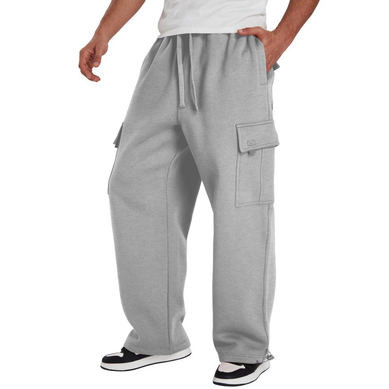 LETAOTAO Mens Heavyweight Fleece Cargo Sweatpants - Baggy Fit Thick Cotton-Blend Fleece Cargo Pants with Adjustable Ankle Drawstring (Heather Gray, M) - Image 3