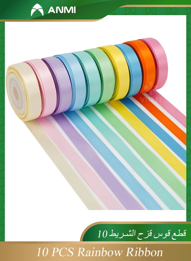 Anmi 10 PCS Pastel Rainbow Ribbon Assortment Satin Rainbow Colored Ribbon 3/8" X 50 Yards for Crafts, Gift Wrapping, Party Decoration, DIY Handmade Hair Bows - Image 1