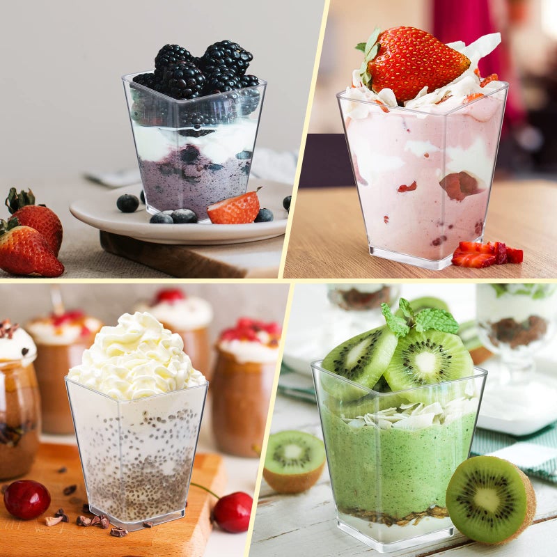 Eupako 100 Pack 5 oz Square Clear Plastic Dessert Cups Small Clear Plastic Tumbler Cups Great for Desserts, Appetizers, Puddings, Mousse and More - Image 5