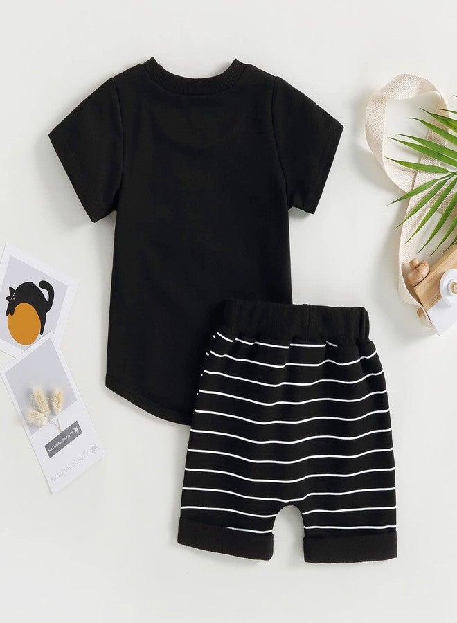 FOMOYUU Toddler Baby Boy Summer Outfit Patchwork Short Sleeve T Shirt Top Casual Shorts Set Infant Newborn Clothes (Black, 0-6 Months) - Image 4
