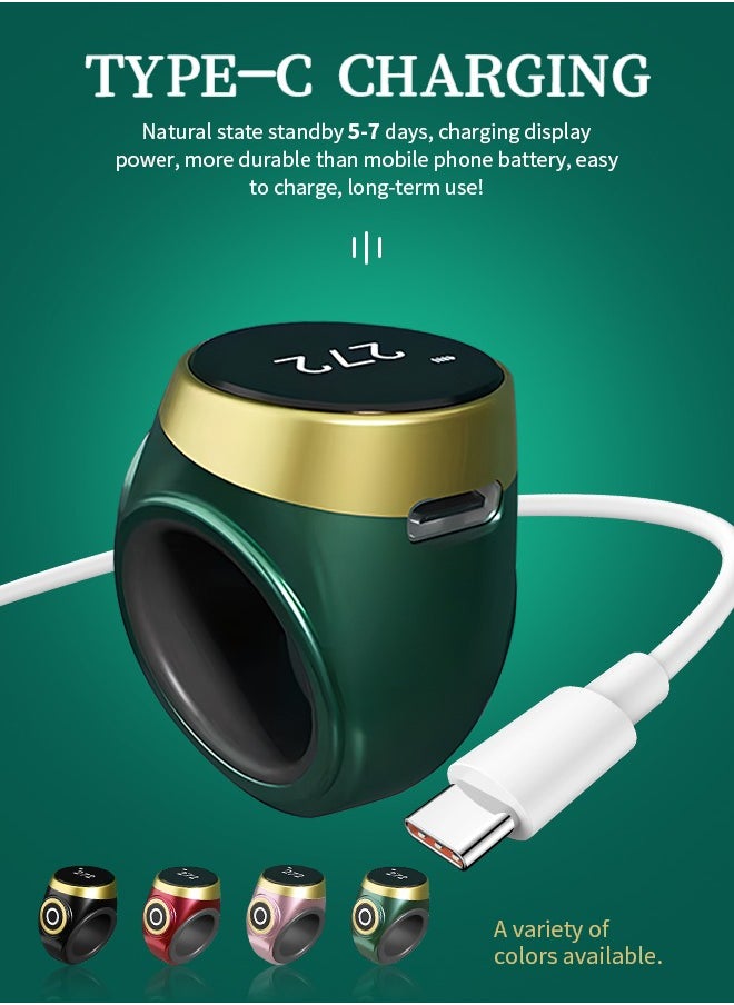 Rechargeable Zikr Ring with 3 Sizes (20/22/24mm）,Prayer Counting Muslims  Ring，Record The Number Of Prayers Per Day. The Maximum Value Is 9999