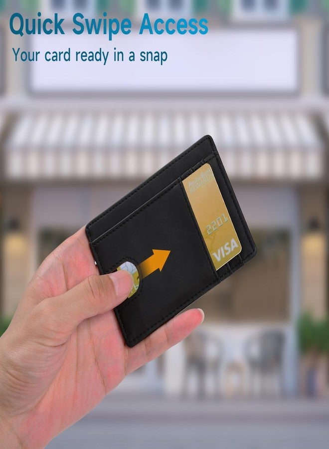 محفظة جلدية رفيعة وبسيطة من XZVXZV، تُوضع في الجيب الأمامي، مزودة بتقنية حجب RFID، حامل بطاقات ائتمان صغير ورقيق للرجال والنساء، لون أسود - Image 5