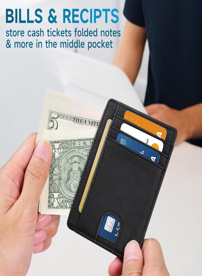 محفظة جلدية رفيعة وبسيطة من XZVXZV، تُوضع في الجيب الأمامي، مزودة بتقنية حجب RFID، حامل بطاقات ائتمان صغير ورقيق للرجال والنساء، لون أسود - Image 2