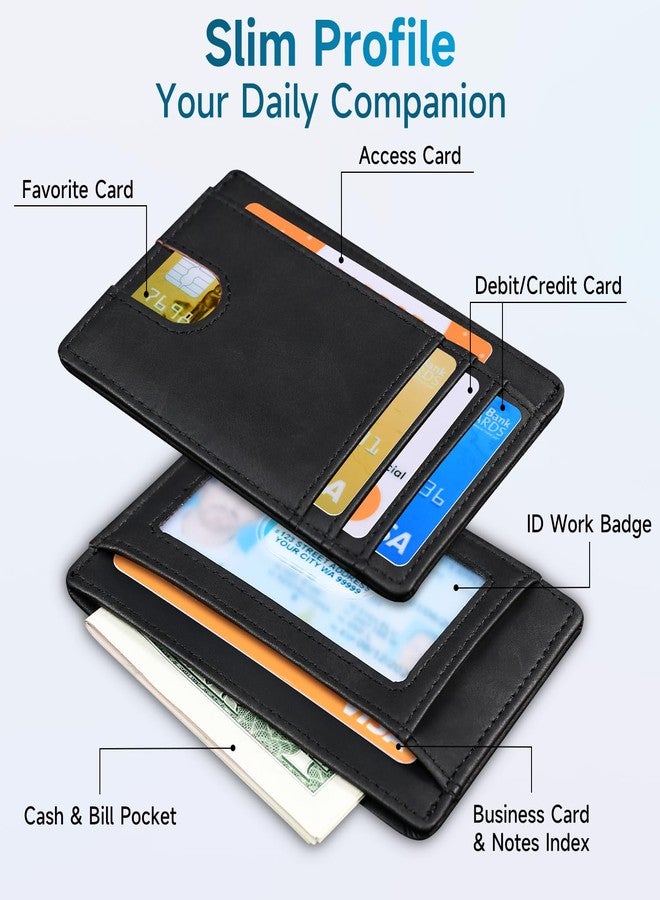 محفظة جلدية رفيعة وبسيطة من XZVXZV، تُوضع في الجيب الأمامي، مزودة بتقنية حجب RFID، حامل بطاقات ائتمان صغير ورقيق للرجال والنساء، لون أسود - Image 4