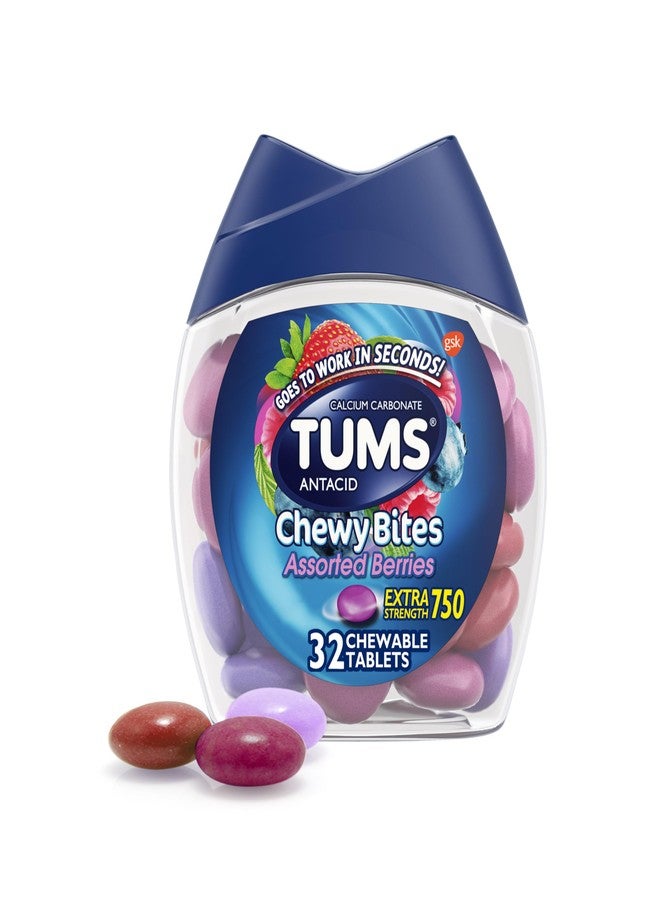 TUMS أقراص تومس القابلة للمضغ لعلاج حرقة المعدة وعسر الهضم الحمضي، بنكهة التوت المتنوعة، 32 حبة - Image 1