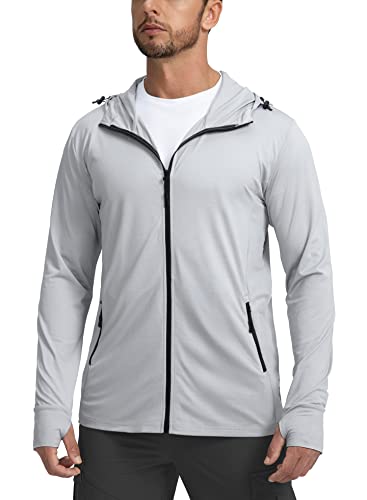 Sejuani Men's UPF 50+ Light Jacket Full Zip Sun Protection Hoodie Long Sleeve Sun Shirts for Men Hiking Fishing Zip Pockets(Light Grey_M) - Image 1