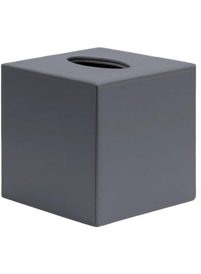 Lamsit Ibdaa Leather Tissue Box Holder with Magnetic Bottom | Rectangular Napkin Facial Tissues Dispenser | Square Cover PU Leather | Modern Organizer for Home Office Desk Car (Grey, Cubic) - Image 1