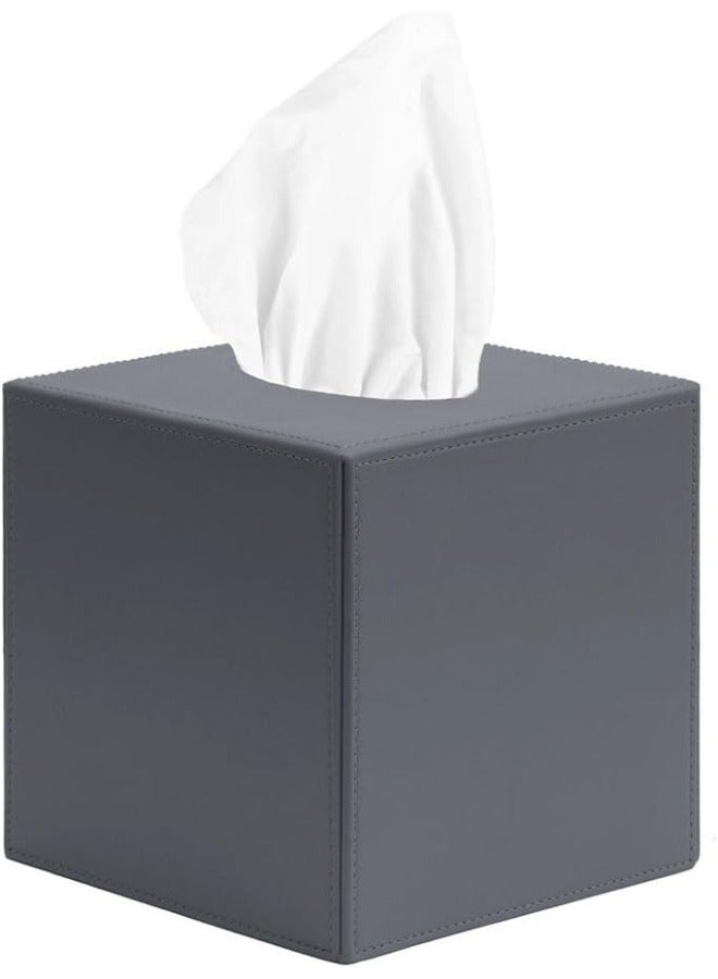 Lamsit Ibdaa Leather Tissue Box Holder with Magnetic Bottom | Rectangular Napkin Facial Tissues Dispenser | Square Cover PU Leather | Modern Organizer for Home Office Desk Car (Grey, Cubic) - Image 2