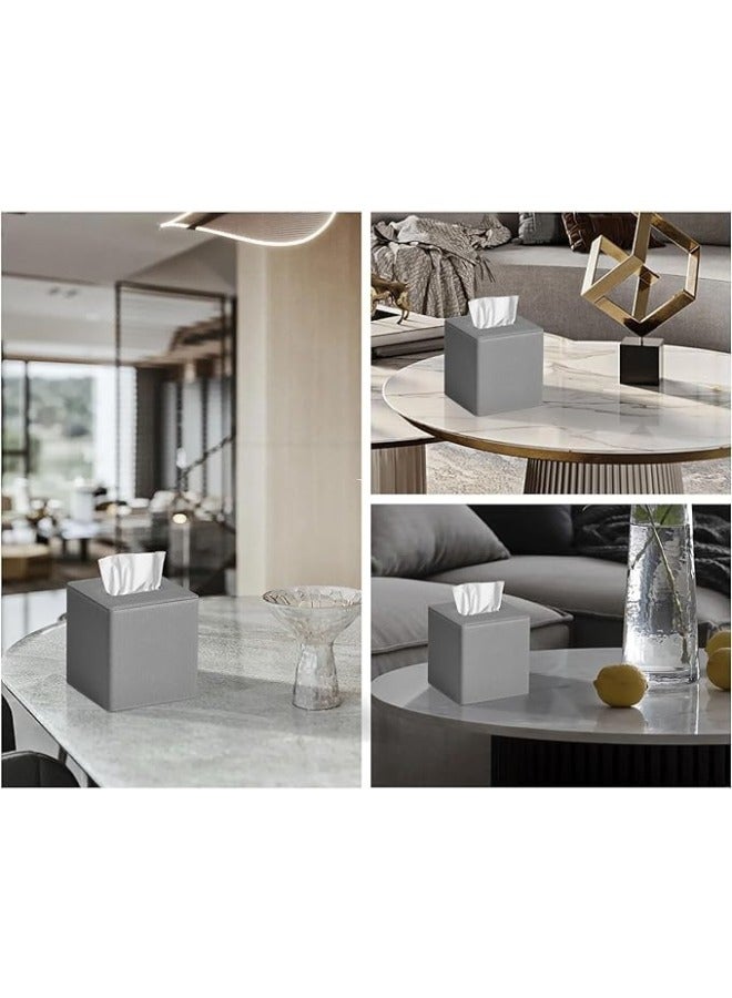 Lamsit Ibdaa Leather Tissue Box Holder with Magnetic Bottom | Rectangular Napkin Facial Tissues Dispenser | Square Cover PU Leather | Modern Organizer for Home Office Desk Car (Grey, Cubic) - Image 3