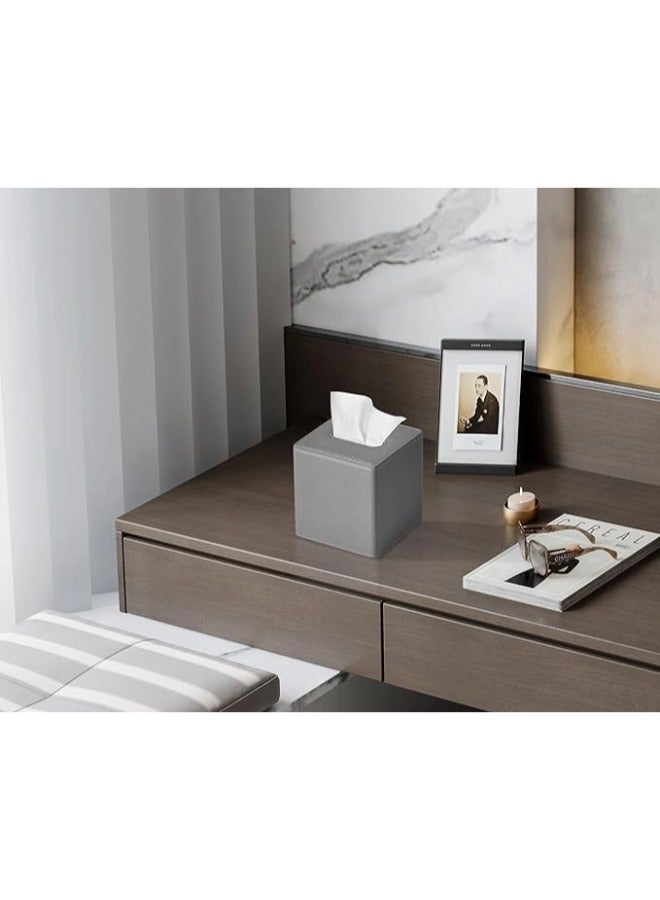 Lamsit Ibdaa Leather Tissue Box Holder with Magnetic Bottom | Rectangular Napkin Facial Tissues Dispenser | Square Cover PU Leather | Modern Organizer for Home Office Desk Car (Grey, Cubic) - Image 5