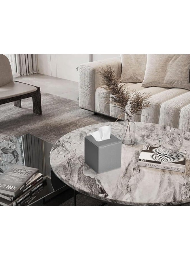 Lamsit Ibdaa Leather Tissue Box Holder with Magnetic Bottom | Rectangular Napkin Facial Tissues Dispenser | Square Cover PU Leather | Modern Organizer for Home Office Desk Car (Grey, Cubic) - Image 4