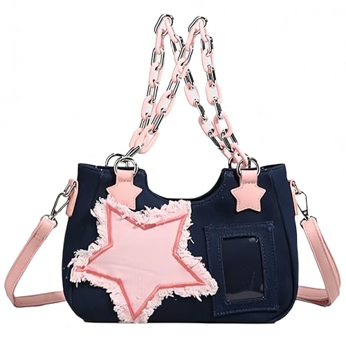 Vobomo Denim Stars Kawaii Single Shoulder Crossbody Bag Ita Bag Y2k Chains Handbag Aesthetic Cute Crossbody Bag (Dark Denim) - Image 1