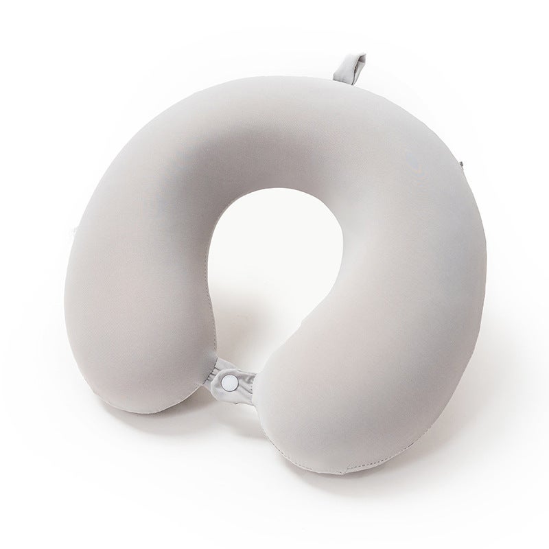 Portable U-Shape Memory Foam Neck Pillow for Travel [light gray] cool ice silk (memory foam + removable and washable) 