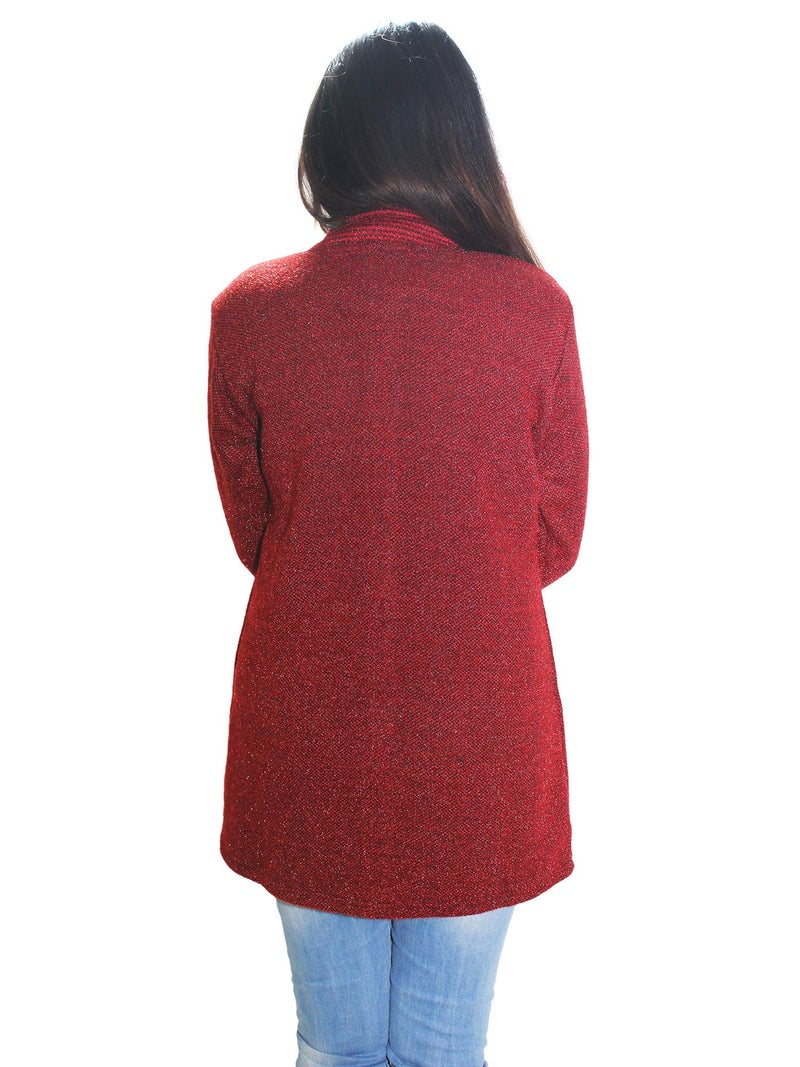 Matelco Womens Woollen Brown Buttoned Cardigan with Pockets (Large, Maroon) - Image 2