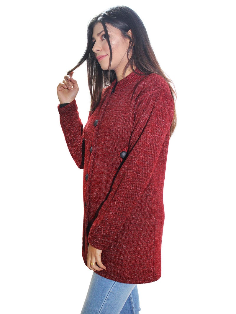 Matelco Womens Woollen Brown Buttoned Cardigan with Pockets (Large, Maroon) - Image 3
