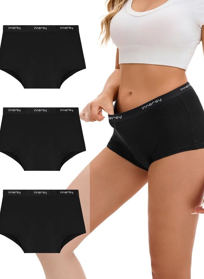 INNERSY Women's Period Boxers Underwear Leak Proof Menstrual Boy Shorts Panties 3-Pack, Black, L - Image 1