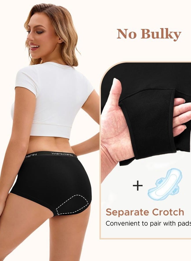 INNERSY Women's Period Boxers Underwear Leak Proof Menstrual Boy Shorts Panties 3-Pack, Black, L - Image 3