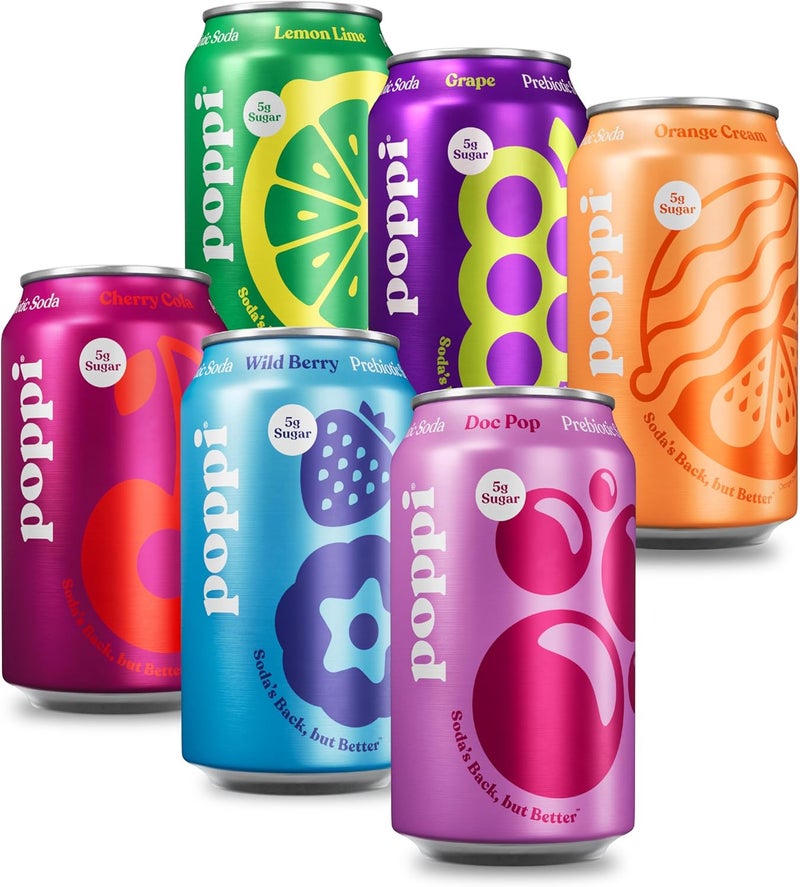Poppi عبوة متنوعة من مشروبات بوبّي الغازية البروبيوتيك مع خل التفاح - 12 أونصة سائلة (عبوة من 12) - Image 1