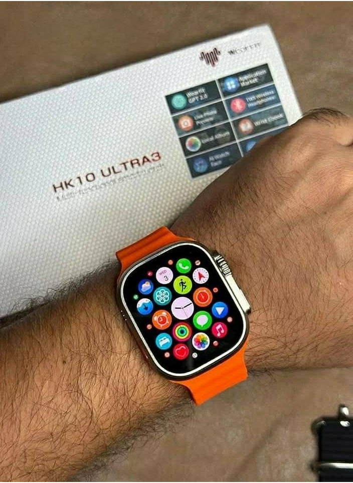 هونج كونج - ساعة ذكية( HK 10 ultra 3 ) اتش كيه 10 الترا3 ,2025 جديدة وبتسجل صوت وذاكره 2 جيجا تدعم عرض صورالألبوم تدعم اللغه العربيه والانجليزيه ولغات اخري -NFC- بلوتوث-حزامين(سيليكون وقماش)-مقاومة للماء - Image 1