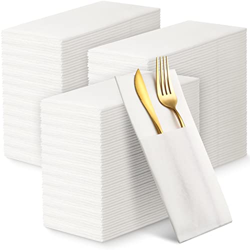 Chumia 150 Pack Disposable Dinner Pocket Linen Napkins Bulk with Builtin Flatware Pocket Prefolded Napkins for Silverware Wedding Dinner Party Restaurant Events 15 75 x 15 75 Inches - Image 2