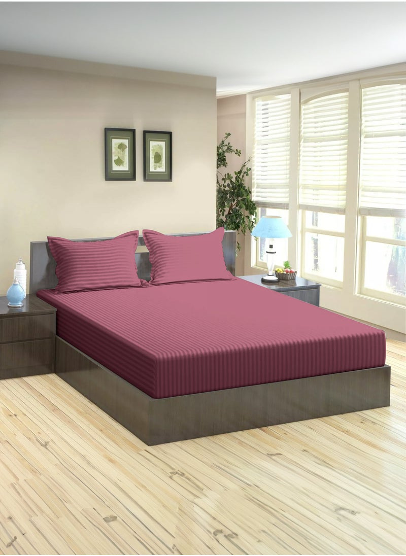 American Linen King Striped Fitted Sheet with 2 Pillow Case 200 x 200 Cm Maroon  - Image 1