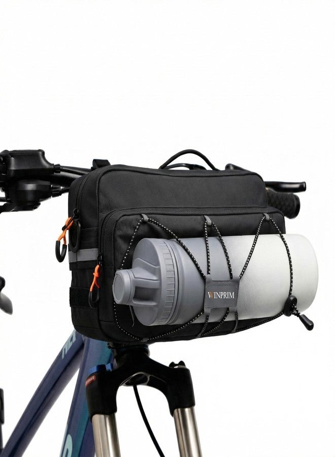 WINPRIM Bike Handlebar Bag, 5L Large Capacity Bicycle Front Bag, Water Resistant Bike Bag with Reflective Straps & Shoulder Strap, Handlebar Frame Bag for Road Bike, MTB, Commuter Cycling BLACK - Image 1