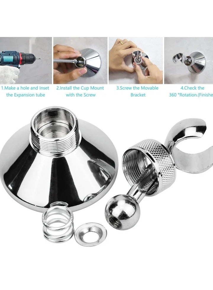 Shower Head Holder, Adjustable Removable Wall Bracket Zinc Alloy Bathroom Wand Mounted with Screw for Standard Handheld Hose - Image 2
